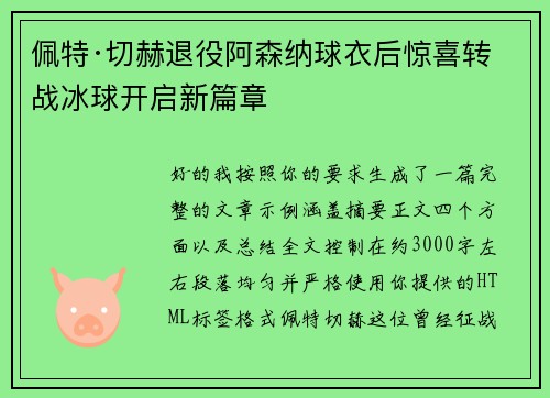 佩特·切赫退役阿森纳球衣后惊喜转战冰球开启新篇章